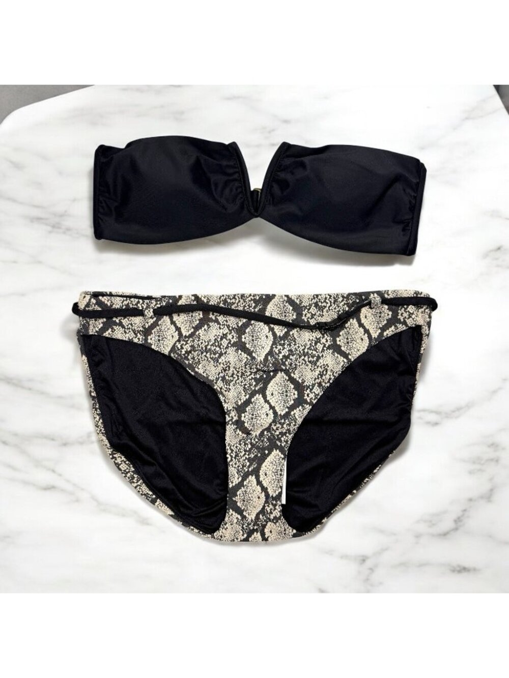 Andie Swim Riviera Bikini Snake Animal Print Belted Swimwear Stretch Size L